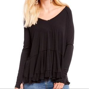 Free People Tangerine long sleeve ruffled top